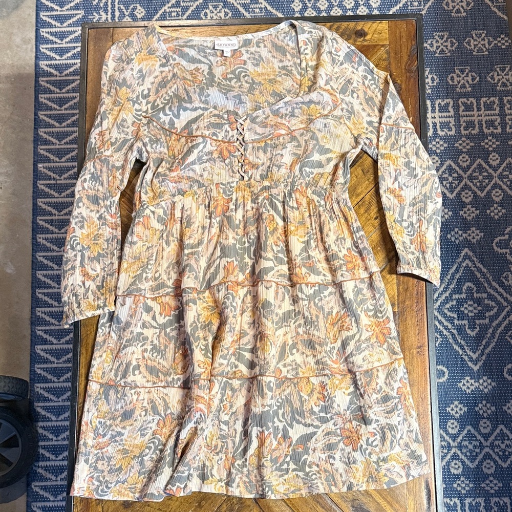 Shyanne Orange and Gray Floral Casual Dress